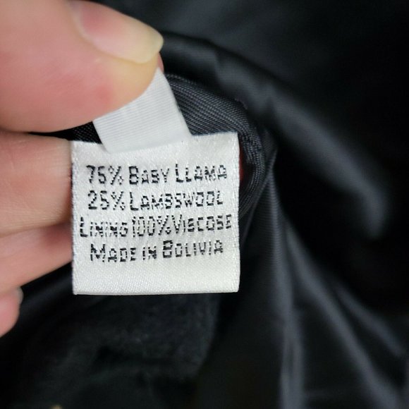 Women's Peruvian Connection Baby Llama & Lambswool Black Trench Coat Size 10 - Picture 7 of 12